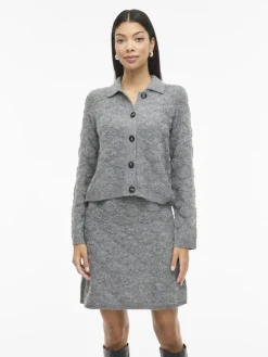VIAERY COLLAR L/S KNIT CARDIGAN medium grey melange