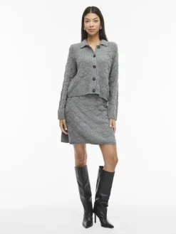 VIAERY COLLAR L/S KNIT CARDIGAN medium grey melange