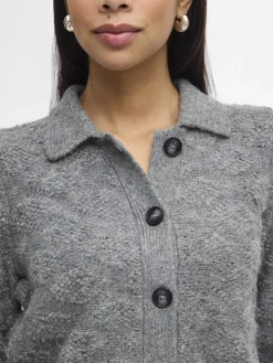 VIAERY COLLAR L/S KNIT CARDIGAN medium grey melange