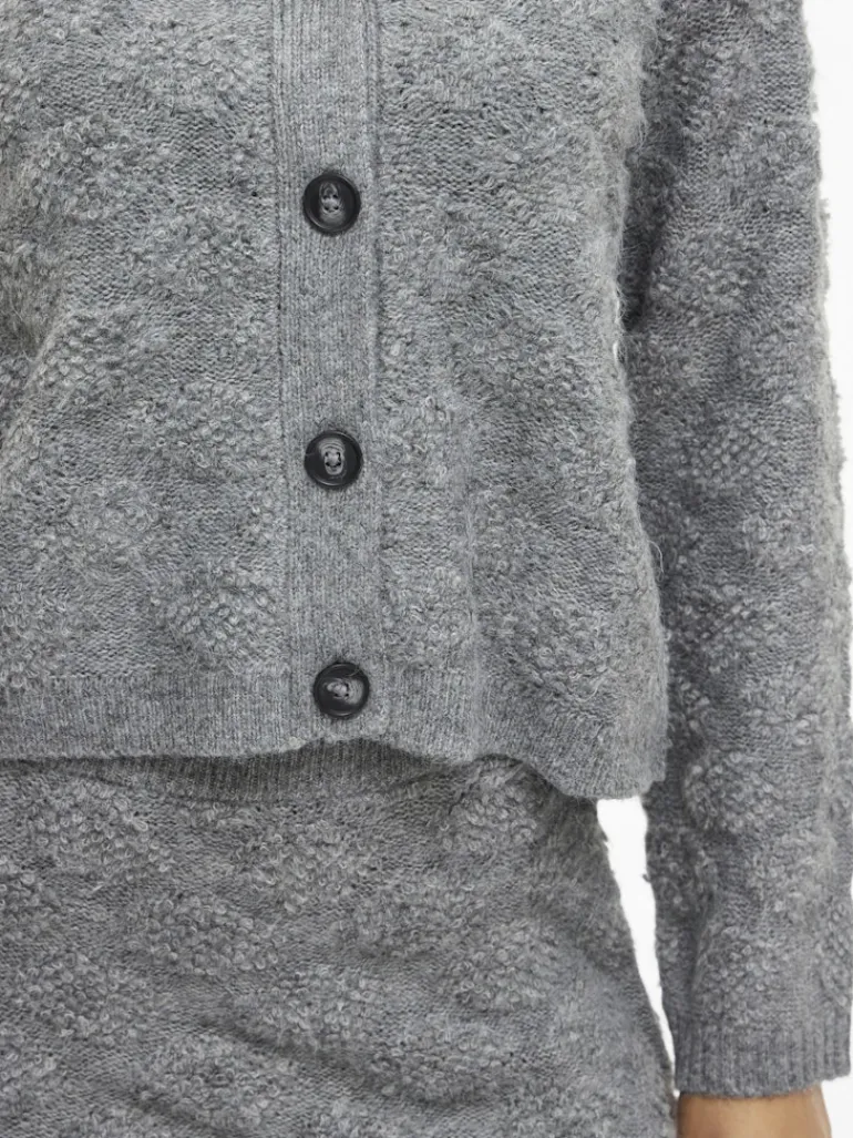 VIAERY COLLAR L/S KNIT CARDIGAN medium grey melange