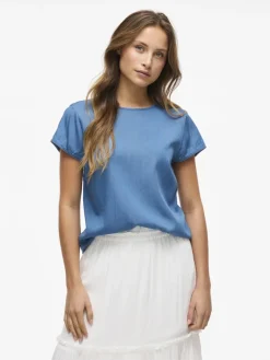VIBISTA C/S O-NECK TOP - NOOS medium blue denim