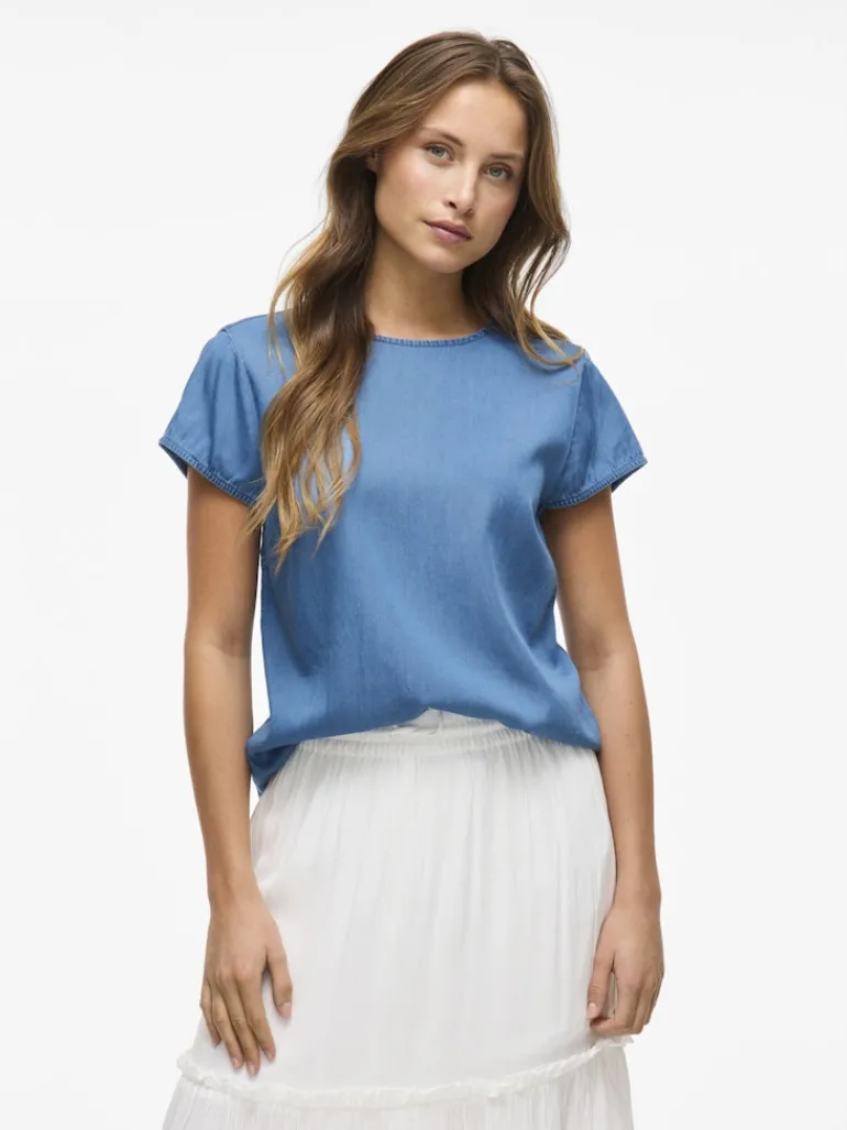 VIBISTA C/S O-NECK TOP - NOOS medium blue denim