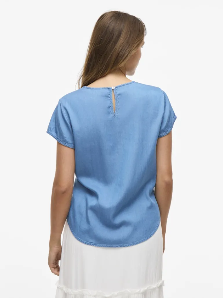 VIBISTA C/S O-NECK TOP - NOOS medium blue denim