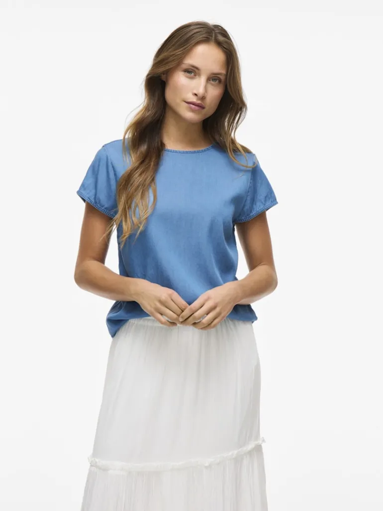 VIBISTA C/S O-NECK TOP - NOOS medium blue denim