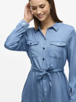 VIBISTA L/S SHIRT DRESS medium blue denim