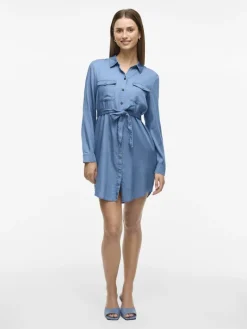 VIBISTA L/S SHIRT DRESS medium blue denim