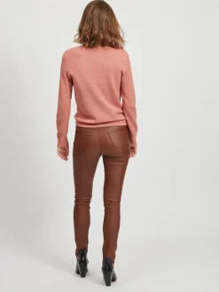 VICHASSA V-NECK L/S BUTTON KNIT TOP/L desert sand