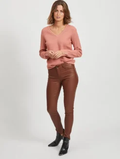 VICHASSA V-NECK L/S BUTTON KNIT TOP/L desert sand