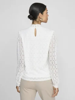 VICIKI L/S HIGH NECK LACE TOP/TB cloud dancer