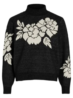 VICILIA HIGH NECK L/S JAQUARD TOP - NOOS black