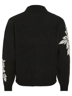 VICILIA HIGH NECK L/S JAQUARD TOP - NOOS black