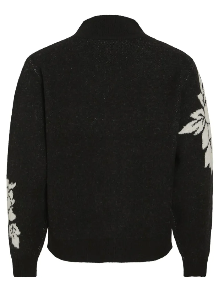 VICILIA HIGH NECK L/S JAQUARD TOP - NOOS black