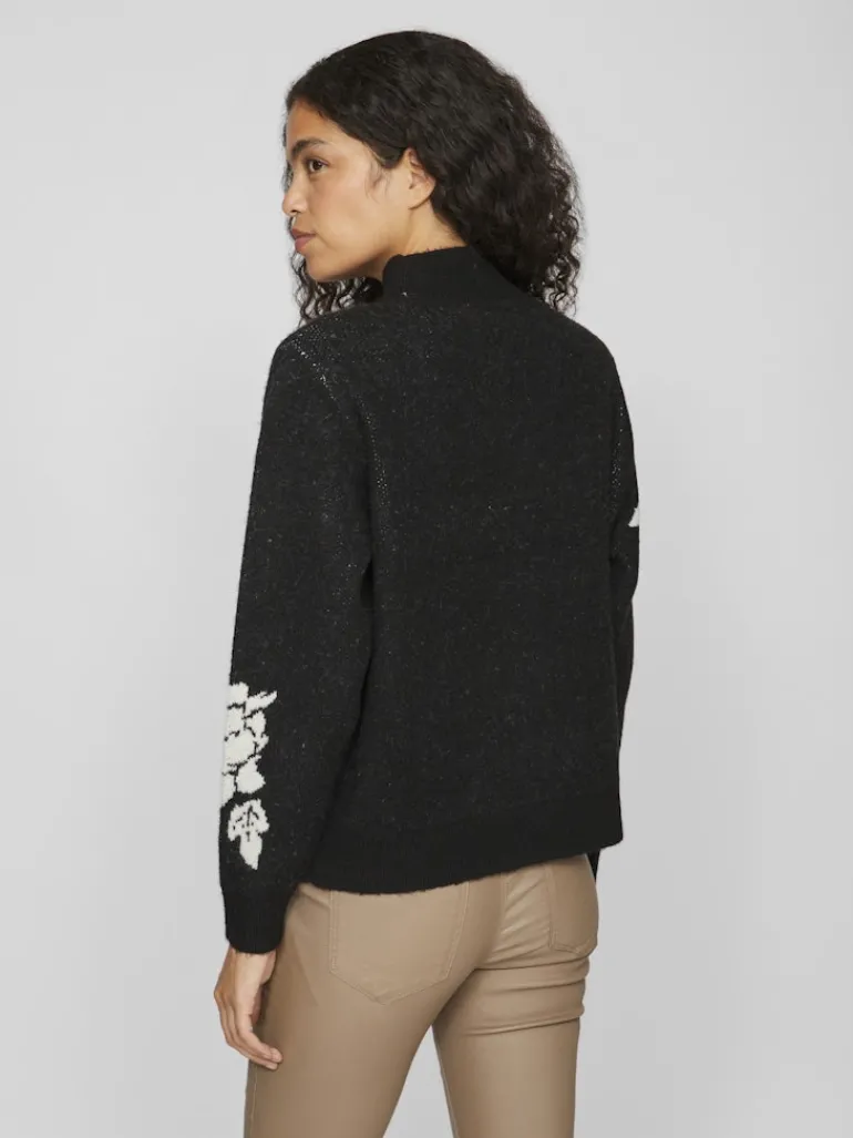 VICILIA HIGH NECK L/S JAQUARD TOP - NOOS black
