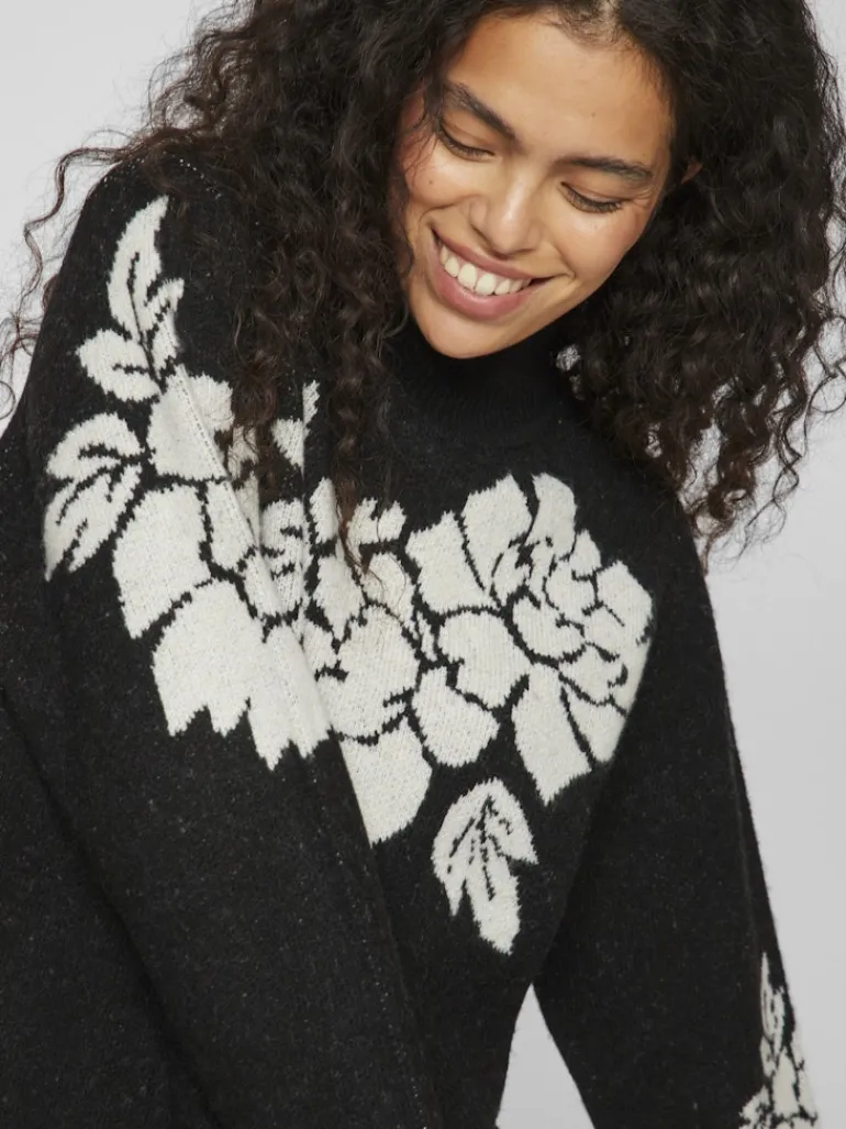 VICILIA HIGH NECK L/S JAQUARD TOP - NOOS black
