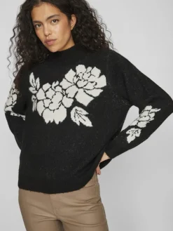 VICILIA HIGH NECK L/S JAQUARD TOP - NOOS black