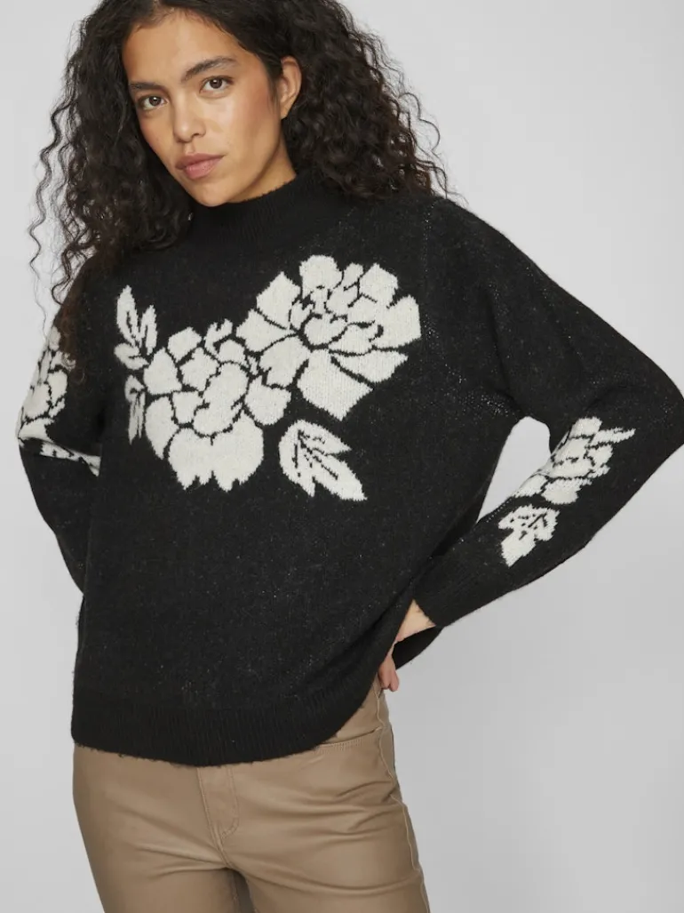 VICILIA HIGH NECK L/S JAQUARD TOP - NOOS black