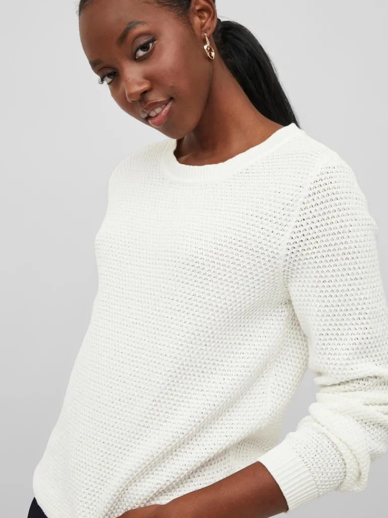 VIDALO O-NECK L/S KNIT TOP- NOOS white alyssum