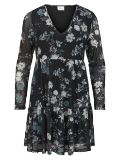 VIDAVIS L/S SHORT PRINTED V-NECK DRESS black
