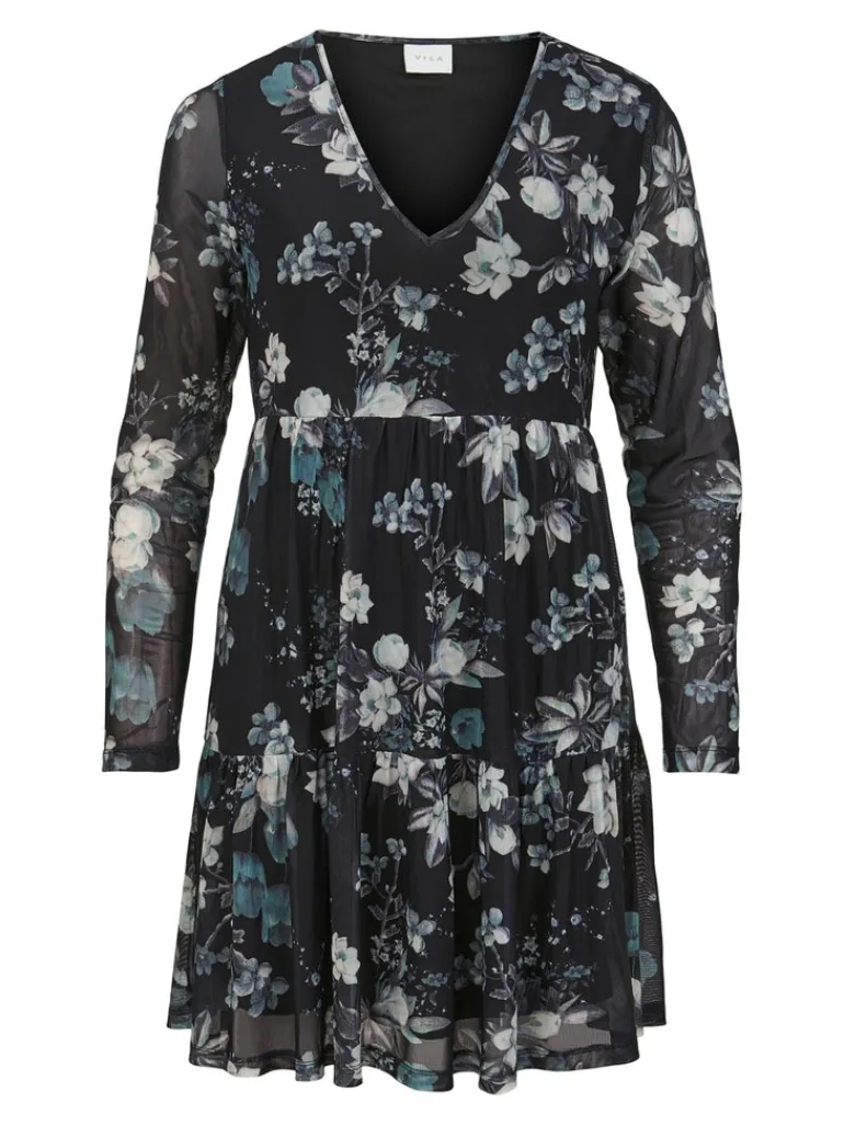 VIDAVIS L/S SHORT PRINTED V-NECK DRESS black
