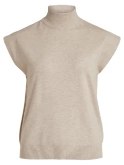 VIELASTA S/L HIGH NECK KNIT VEST/BF natural melange