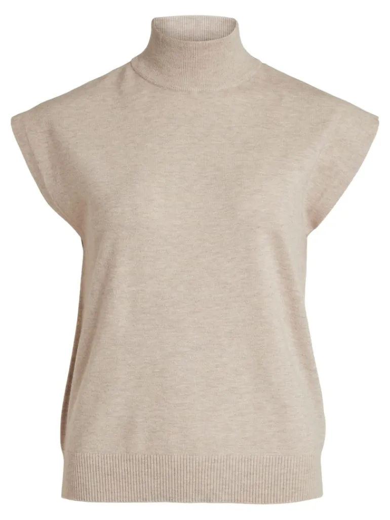 VIELASTA S/L HIGH NECK KNIT VEST/BF natural melange