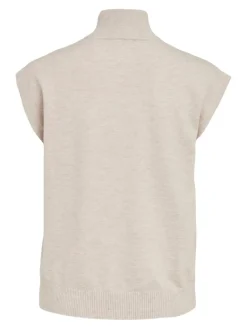 VIELASTA S/L HIGH NECK KNIT VEST/BF natural melange