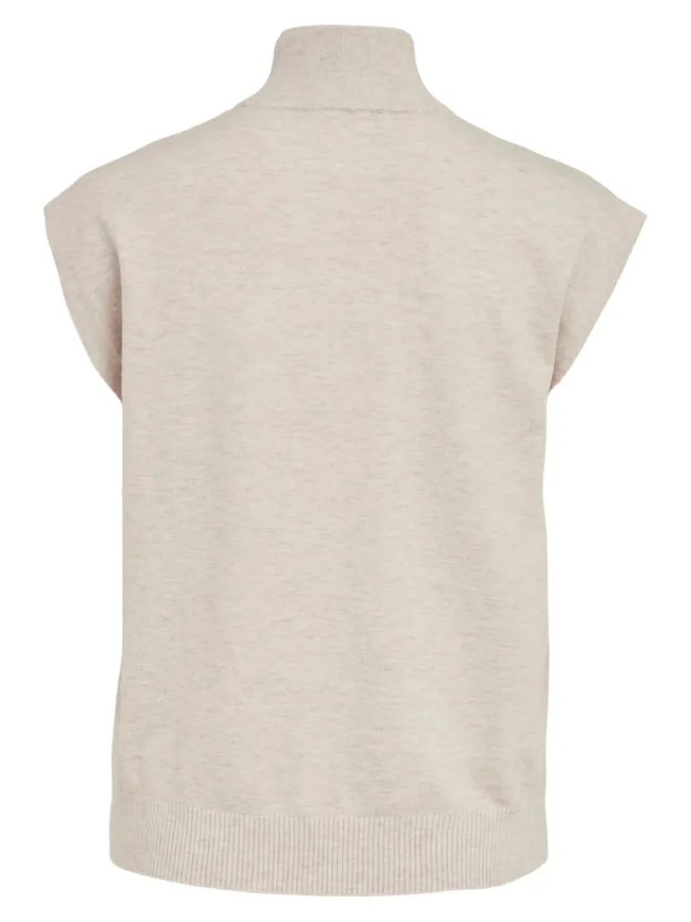 VIELASTA S/L HIGH NECK KNIT VEST/BF natural melange