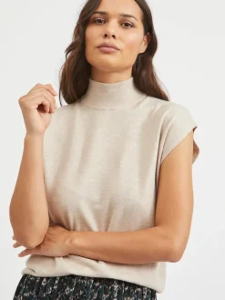 VIELASTA S/L HIGH NECK KNIT VEST/BF natural melange