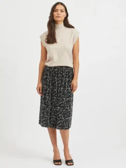 VIELASTA S/L HIGH NECK KNIT VEST/BF natural melange