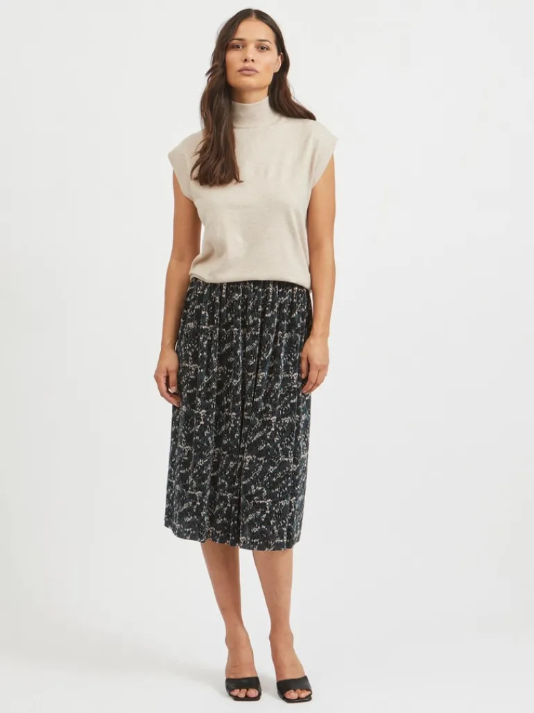 VIELASTA S/L HIGH NECK KNIT VEST/BF natural melange