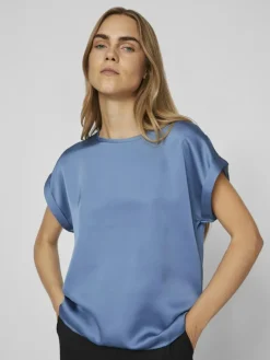 VIELLETTE S/S SATIN TOP - NOOS dunkelblau1