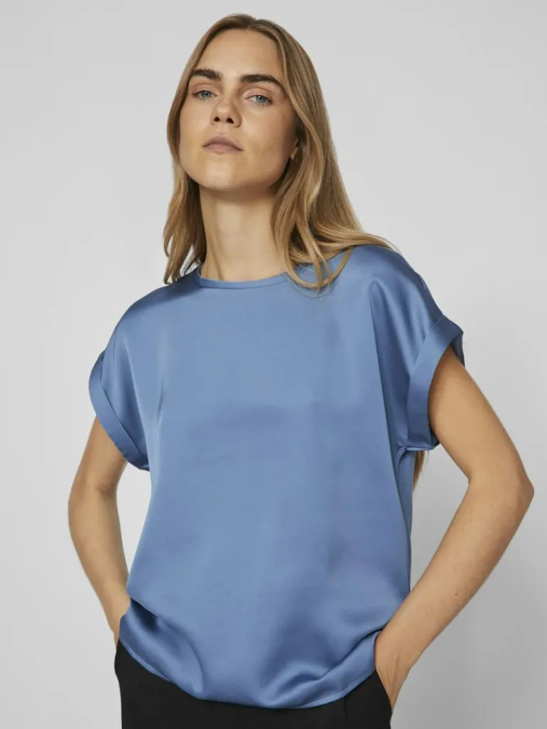 VIELLETTE S/S SATIN TOP - NOOS dunkelblau1