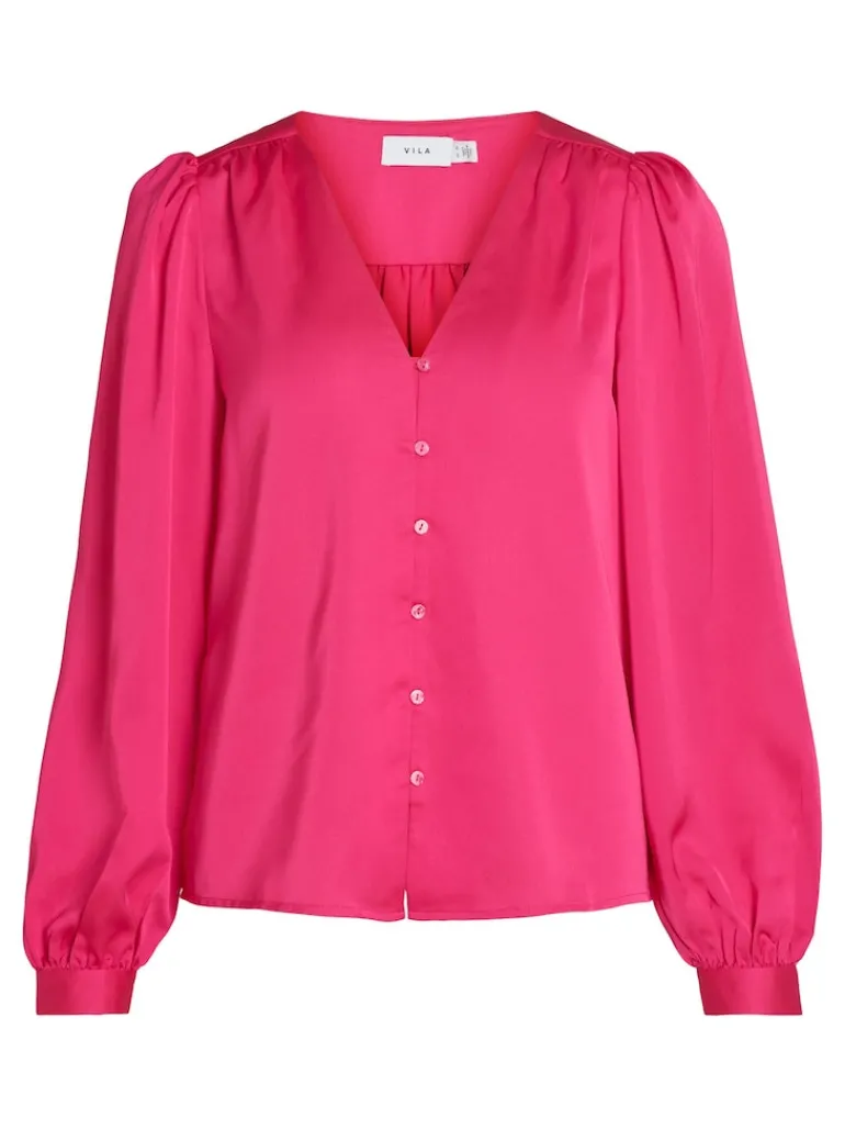 VIELLETTE V-NECK L/S SHIRT - NOOS pink yarrow