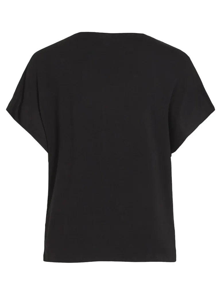 VIELLETTE V-NECK S/S SATIN TOP - NOOS black
