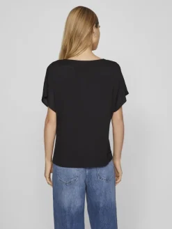 VIELLETTE V-NECK S/S SATIN TOP - NOOS black