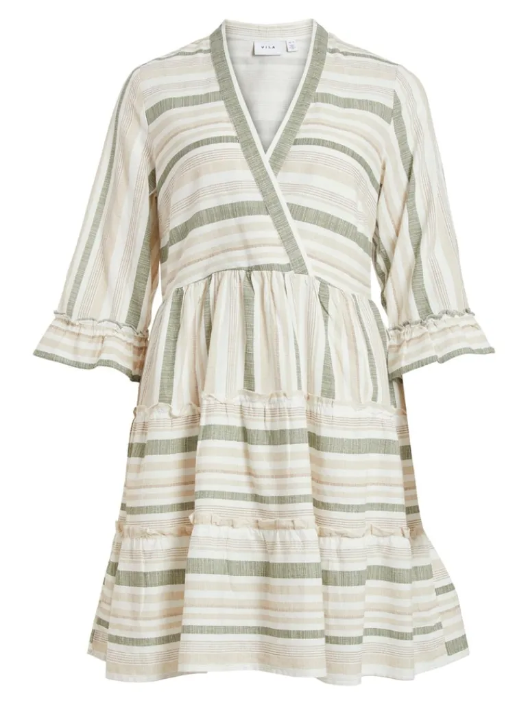 VIETNI 3/4 SLEEVE SHORT WRAP DRESS cloud dancer 1