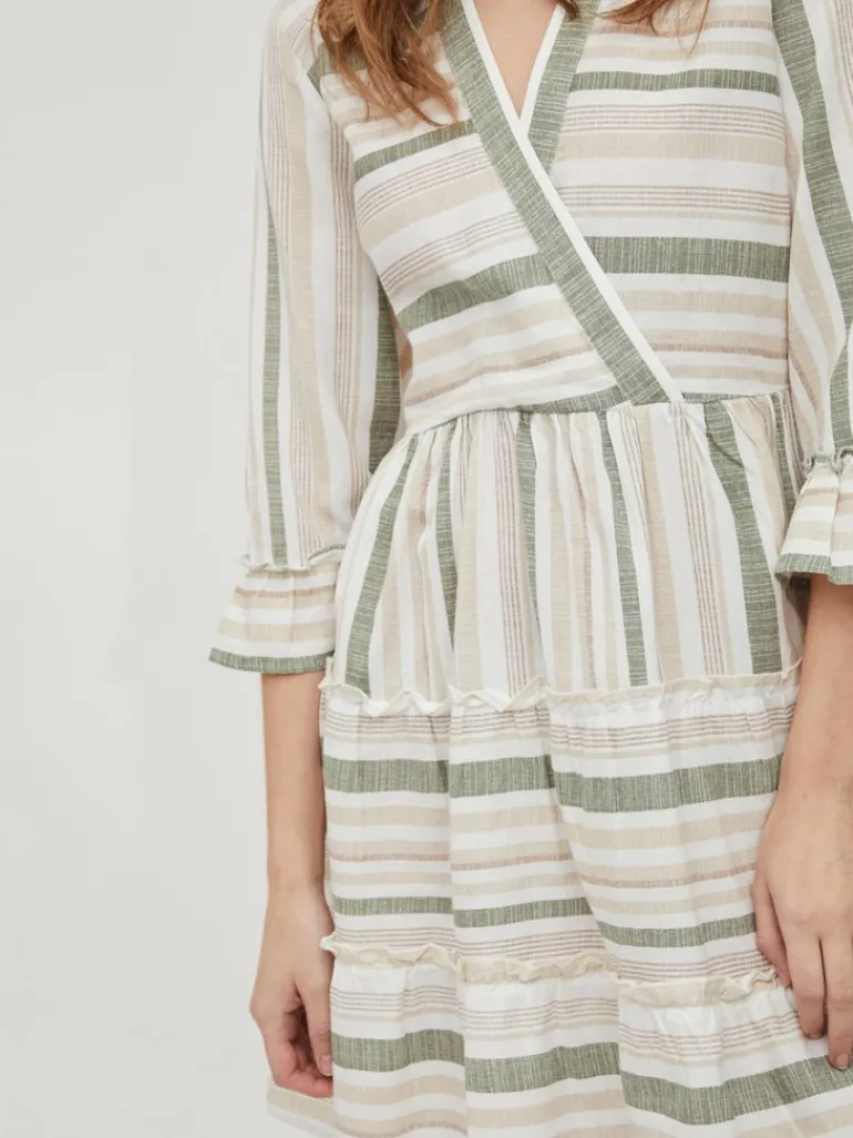 VIETNI 3/4 SLEEVE SHORT WRAP DRESS cloud dancer 1
