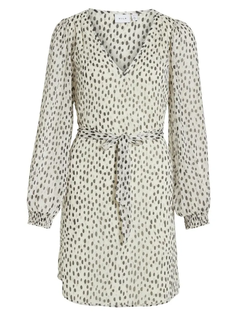 VIFALIA SMOCK V-NECK L/S DRESS - NOOS egret