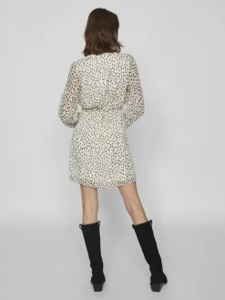 VIFALIA SMOCK V-NECK L/S DRESS - NOOS egret