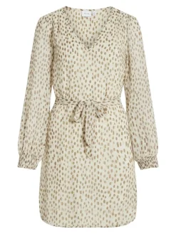 VIFALIA SMOCK V-NECK L/S DRESS - NOOS birch