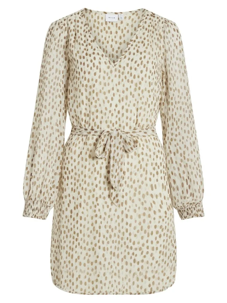 VIFALIA SMOCK V-NECK L/S DRESS - NOOS birch