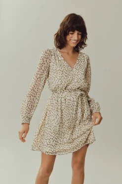 VIFALIA SMOCK V-NECK L/S DRESS - NOOS birch