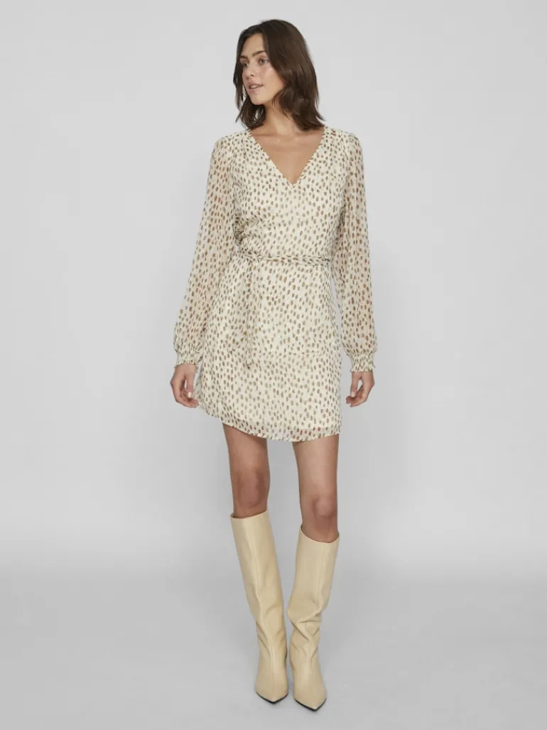 VIFALIA SMOCK V-NECK L/S DRESS - NOOS birch