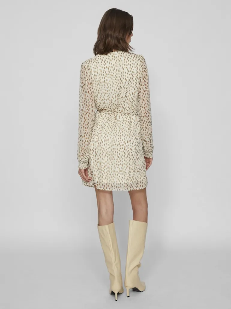 VIFALIA SMOCK V-NECK L/S DRESS - NOOS birch