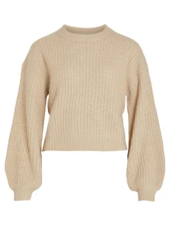 VIFELO L/S CROPPED KNIT TOP/SU - NOOS natural melange