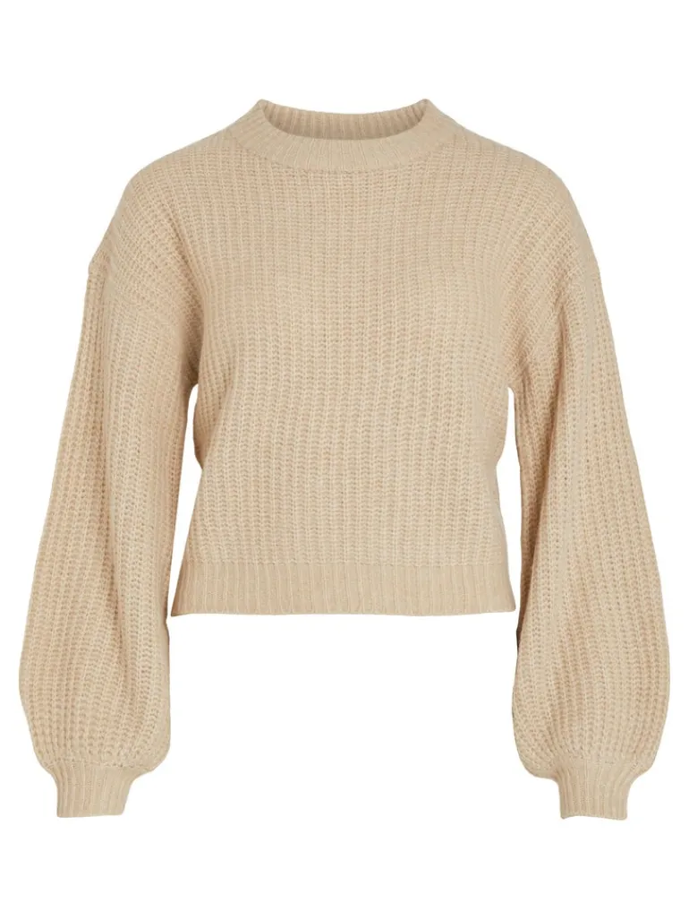 VIFELO L/S CROPPED KNIT TOP/SU - NOOS natural melange