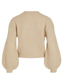 VIFELO L/S CROPPED KNIT TOP/SU - NOOS natural melange