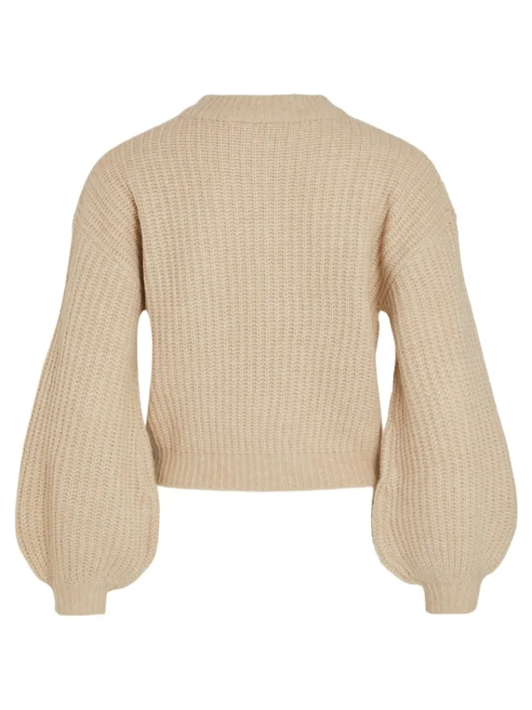 VIFELO L/S CROPPED KNIT TOP/SU - NOOS natural melange