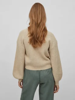 VIFELO L/S CROPPED KNIT TOP/SU - NOOS natural melange