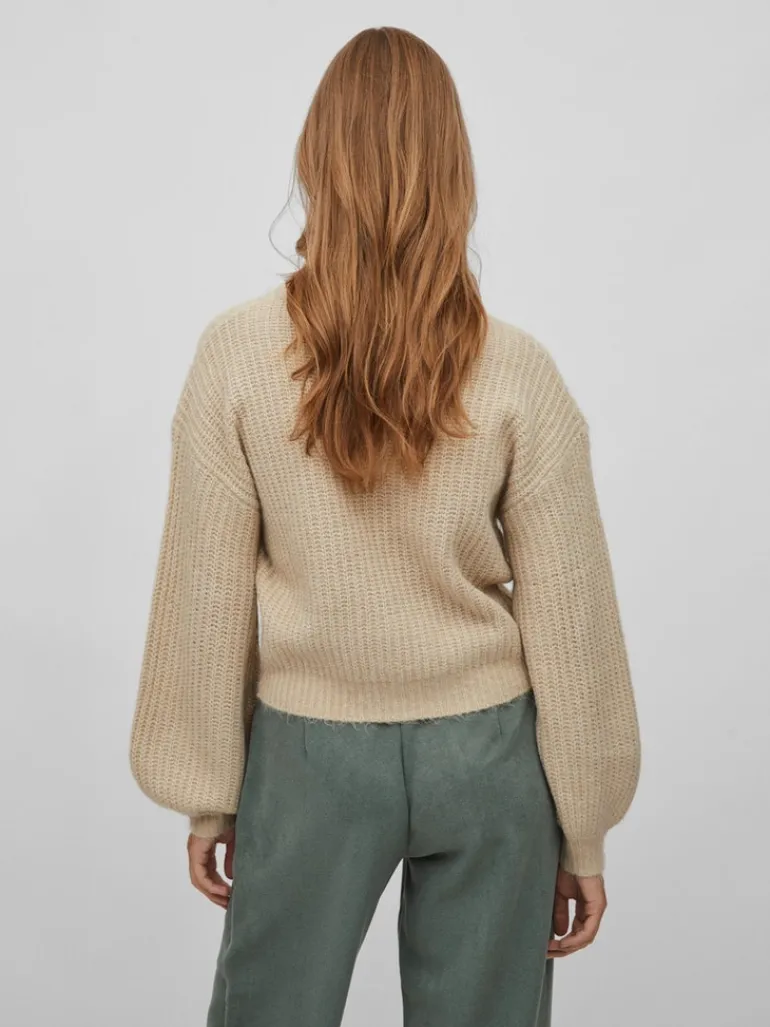 VIFELO L/S CROPPED KNIT TOP/SU - NOOS natural melange